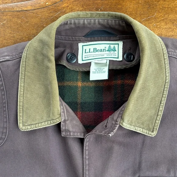 Vintage L.L. Bean Brown Canvas Field Coat Jacket Wool Plaid Lined Men's XL - Picture 2 of 15